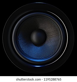 Musical bass loudspeaker dynamic with blue lighting