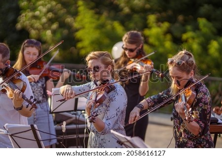 Musical ensemble playing violin at outdoor concert