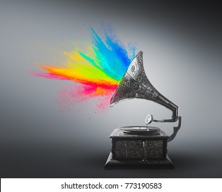 Musical Explosion Concept Gramophone Exploding Color Stock Photo ...
