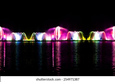 Musical fountain at the zoo in Thailand,Colorful musical fountain