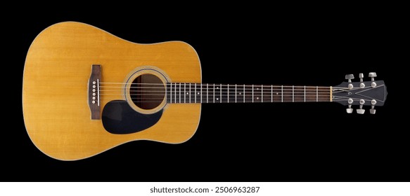 Musical instrument - Front view very rare vintage acoustic guitar isolated black background