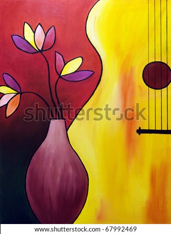 Musical instrument - original oil painting of the bass. I'm the author of this painting.