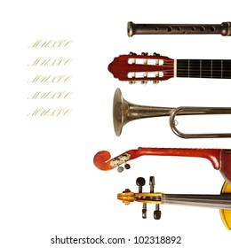 Musical Instruments Collection On White Background. Your Text