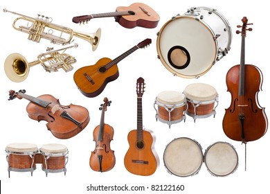 Musical instruments collection on white background - Shutterstock ID 82122160