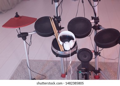 Musical Instruments, Hobby And Music Concept - Electronic Drum Set