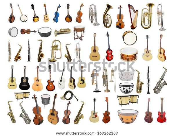 Musical
instruments isolated under a white
background