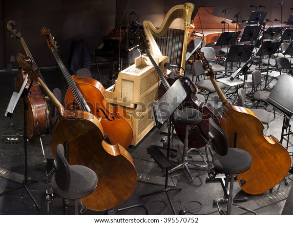musical\
instruments in an orchestra during a\
break.\
