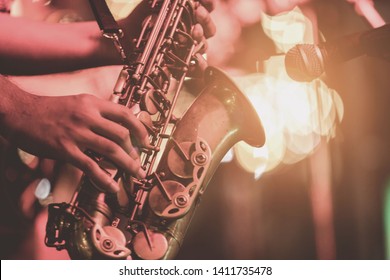 Musical instruments
,Saxophone Player hands Saxophonist playing jazz music. Alto sax musical instrument closeup
