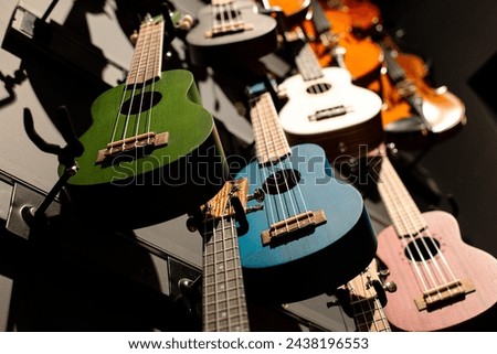 Musical instruments store, guitars, stringed instrument