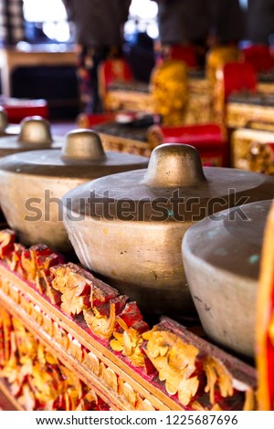 Musical instruments in a traditional gamelan orchestra in Ubud, Bali, Indonesia