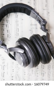 Musical notes and headphone