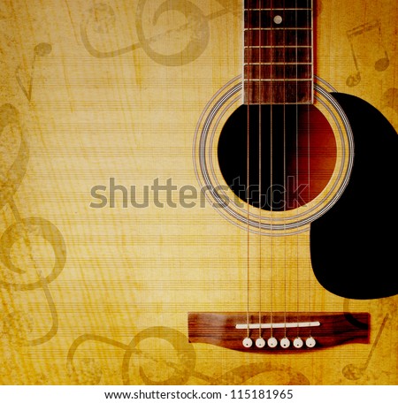 musical square background with guitar and notes