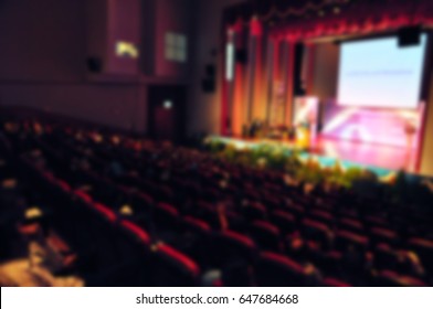 Musical Or Ted Talk Show Play Stage Live In Theatre Hall With Many Crowd. - Blur Image Use For Background.