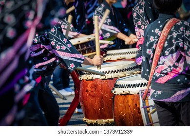 Musicians Performing On Taiko Drums In Narita, Japan.