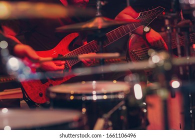 Musicians of rock band in concert. Music