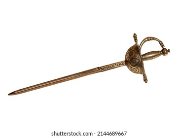 Musketeers sword (a sword with a narrow straight guard and a blade tapering evenly to the point on a white background)