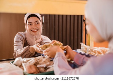 Muslim Asian Woman Preparing Her Food Stall