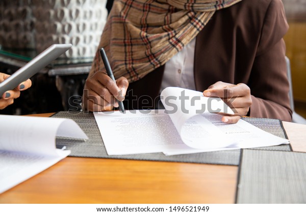 Muslim Businesswoman Signing Contract Business Women Stock Photo (Edit