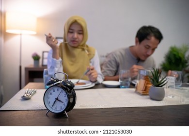 Muslim Couple Having Breakfast Or Sahur