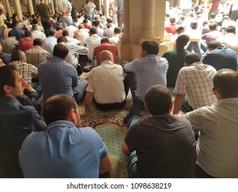 Muslim Devoutes  In Mosque Gathered For Their Jumuah Worship . Azerbaijan Baku. 25.05.2018