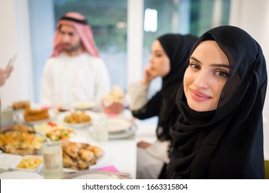 Muslim Family Gathering For Having Iftar In Ramadan Together