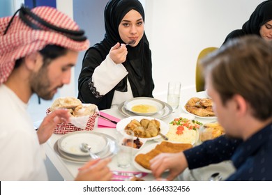 Muslim Family Gathering For Having Iftar In Ramadan Together