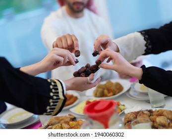 Muslim Family Having Iftar Together During Ramadan