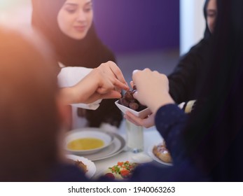 Muslim Family Having Iftar Together During Ramadan