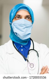 Muslim Female Doctor Weaing Protective Mask