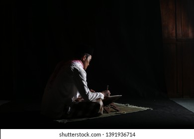 Muslim Man Night Prayer By Hand Night. Yogyakarta Indonesia. May 08, 2019.