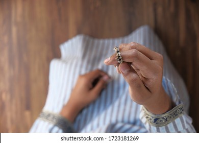 Muslim Man Praying During Ramadan, Top View 