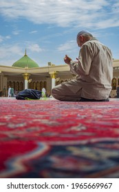 Muslim man Praying from the First floor of Masjid Al Nabawi. Madinah, Saudi Arabia. 23-2-2019
