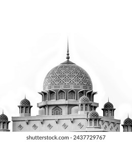 Muslim mosque ( dome )in white background , black and white photography - Powered by Shutterstock