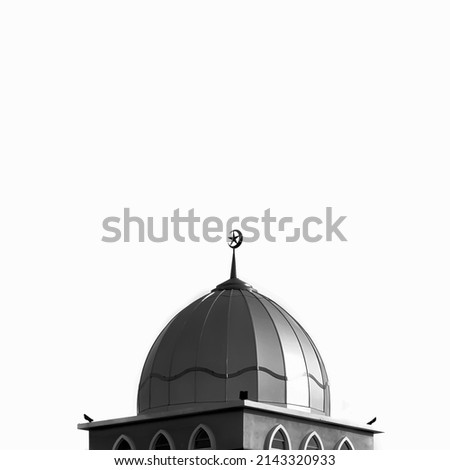 Muslim mosque ( dome )in white background , black and white photography. idea use as background. space for text