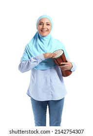 Muslim Music Teacher With Drum On White Background