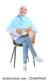 Muslim Music Teacher With Drum On White Background