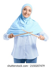 Muslim Music Teacher On White Background