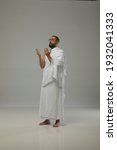Muslim pilgrim many positions on white background