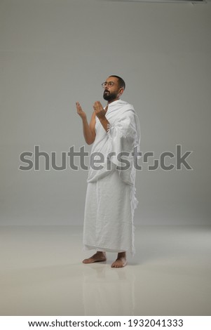 Muslim pilgrim many positions on white background