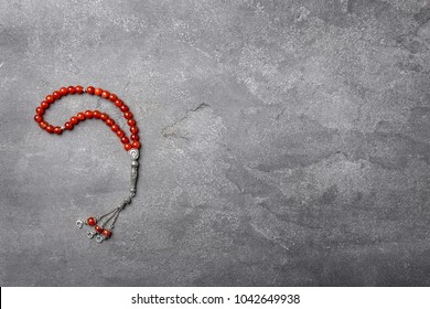 Muslim Prayer Beads On Gray Background