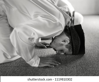 Muslim Praying In Sujud Posture