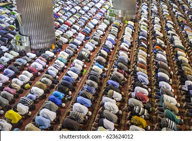 Muslim Praying Together In A Mosque