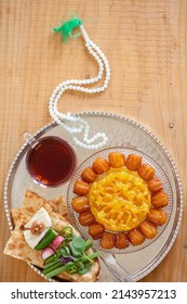 Muslim Ramadan Kareem Festive,iranian Tea And Sweets,zoolbia  Bamieh ,bread And Cheese,month Fasting Culture Muslim And Prayer For God,Ramadan Festival Concept,Iftar Or Suhoor Served In Ramadan