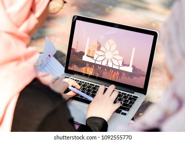 Muslim Student Working On A Laptop