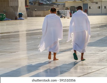 Muslim wearing ihram clothes and ready for Hajj