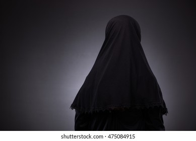 Muslim Woman Black Dress Against Dark Stock Photo (Edit Now) 475084915