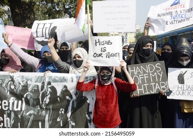 Muslim Women Hold Poster During A Protest In Support Of Female Muslim Student Of Karnataka Over Hijab Issue On February 12,2022 In Calcutta, India. 