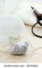 Muslin Bag Filled With Herbs For Tea Or Spices For A Garni Bag.