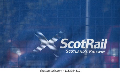 Musselburgh, East Lothian, Scotland August 9th 2018: A Semi Opaque Sign Of ScotRail That Have Operated Trains In Scotland Under The ScotRail Brand Since Sep 1983