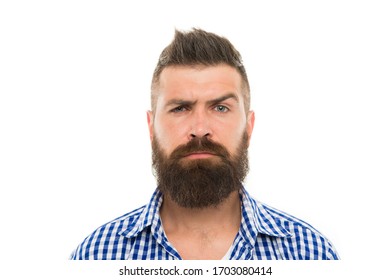 Mustache Works In City. Trendsetter Hipster With Mustache Isolated On White. Mustachioed And Bearded Male. After Hairdresser Salon. Barbershop Master. Mustache From Barber. Mature Hipster With Beard.